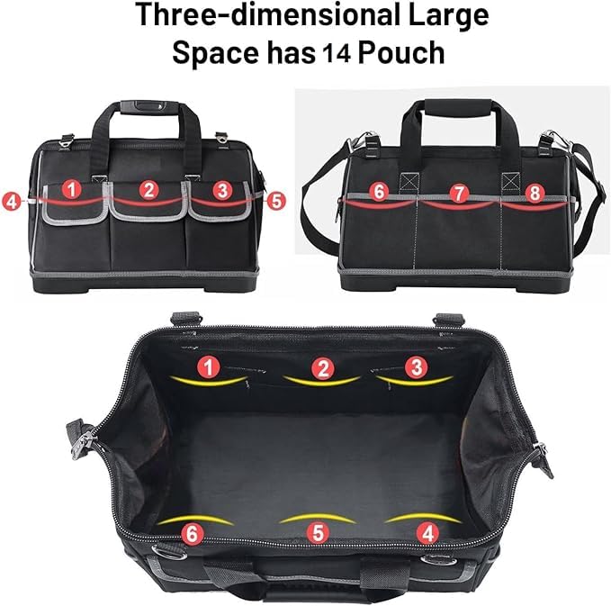 Vroxy Vroxy 17 Water Proof Tool Bag for Electrician and Technician Plastic Base Tote Bag Travel Tool Bag with Multi Pocket Tool Storage Bag Tool Organizer Bag for Electricians Technicians Mechanics 1Pcs  - Image 2