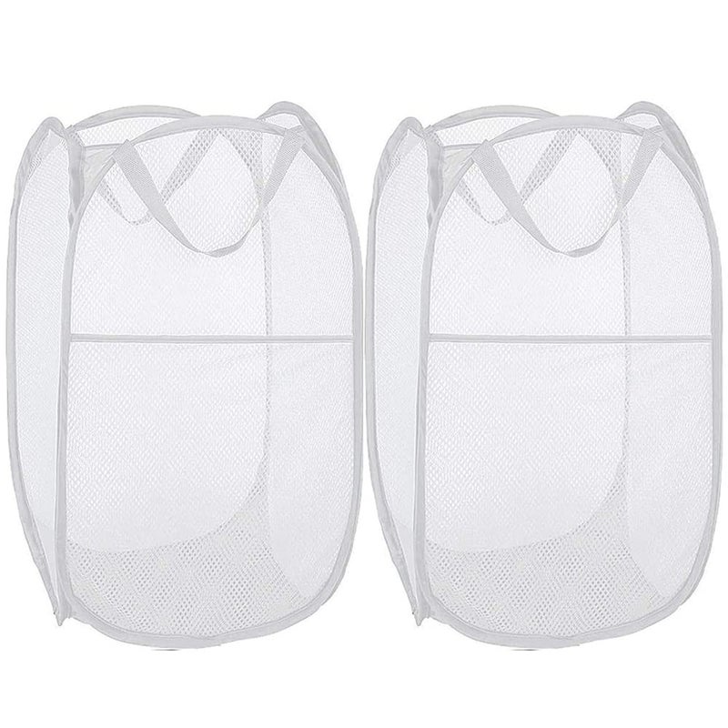 BATTOO Deluxe Strong Mesh Pop up Laundry Hamper Basket with Side Pocket Foldable Hamper for Laundry Room Bathroom Kids Room College Dorm or Travel White  White