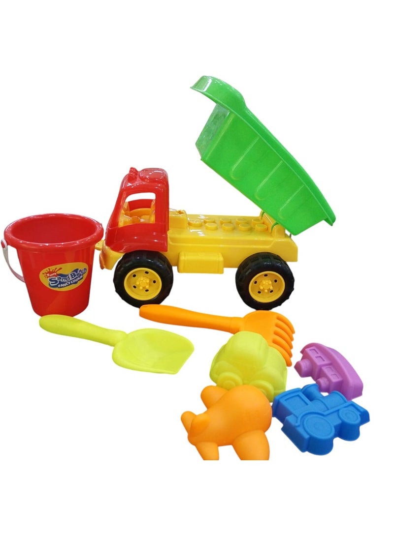 Kids Beach Toy Set - Plastic Dump Truck with Bucket and Sand Tools  - Image 3