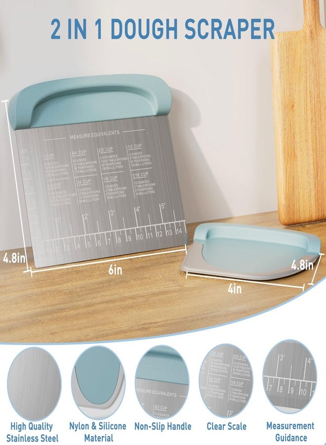 BIGFIT 2 IN 1 Upgrade Bench Scraper, Dough Scraper for Pastry Bread Cake Pizza, Sharp Stainless Steel Dough Cutter with Conversion Chart & Measuring Scale, Bowl Scraper Food Scraper for Kitchen Baking, Blue - Image 2