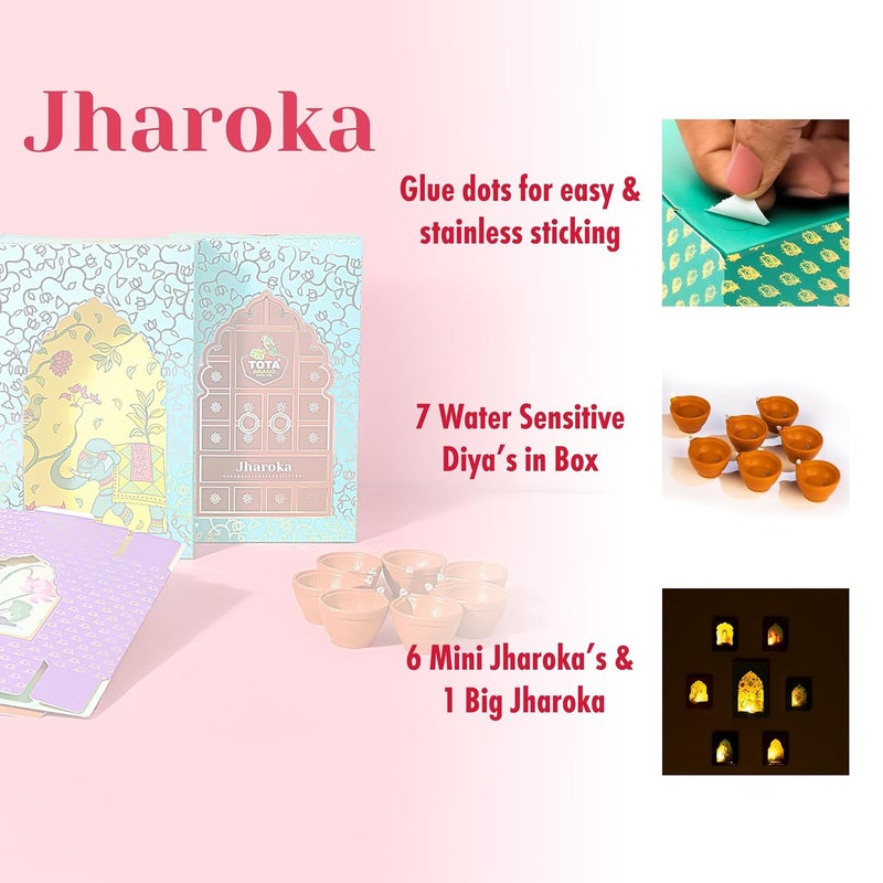 TOTA Jharokha Decorative Wall Hanging Set of 6 1 DIY Traditional Frames 7 Water Sensitive LED Diyas for Diwali Decoration Home Dcor Mandir Office and Pooja Room Diwali Theme - Image 5