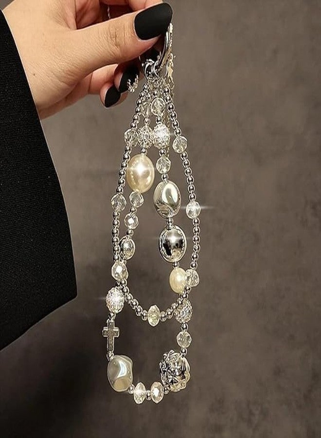 FORUG Phone Wrist Strap with Crystal Beads and Pearl Design, Mobile Chain Charm, Decorative Keychain Bracelet for Women (Design_5) - Image 5