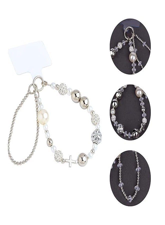 FORUG Phone Wrist Strap with Crystal Beads and Pearl Design, Mobile Chain Charm, Decorative Keychain Bracelet for Women (Design_5) - Image 1