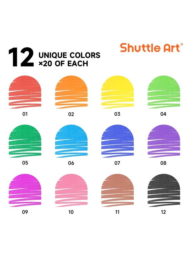 Shuttle Art 240 Pack Washable Super Tips Markers, 12 Assorted Colors Conical Tip Large Markers Bulk with a Box, Bonus Caps, Home Classroom School Supplies for Toddlers Kids Adults Students Teachers - Image 2
