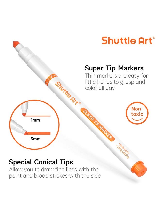 Shuttle Art 240 Pack Washable Super Tips Markers, 12 Assorted Colors Conical Tip Large Markers Bulk with a Box, Bonus Caps, Home Classroom School Supplies for Toddlers Kids Adults Students Teachers - Image 3