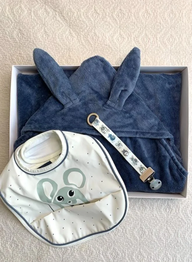 Elli Junior Mouse Gift Set- Hooded towel/Bib/Pacifier clip with Gift Box