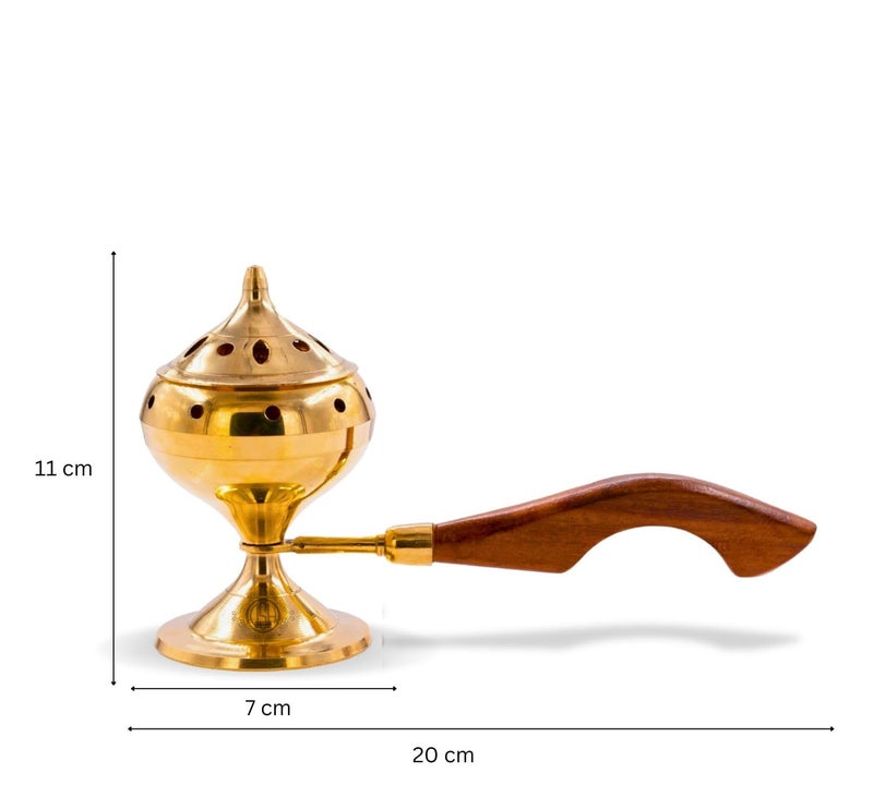 DSH Brass Loban Burner with Handle, Dhoop Dhuni Burner Sambrani Dhoop, Resin & Home Office Temple Prayer Butler,Gold,Standard(LBN-05 SML)(Round) - Image 2