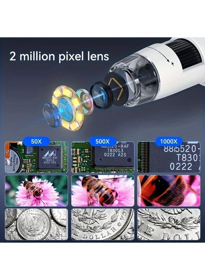 1000X Digital Microscope 8 LED Computer Electron Biological Black Real Shot Rendering - Image 3