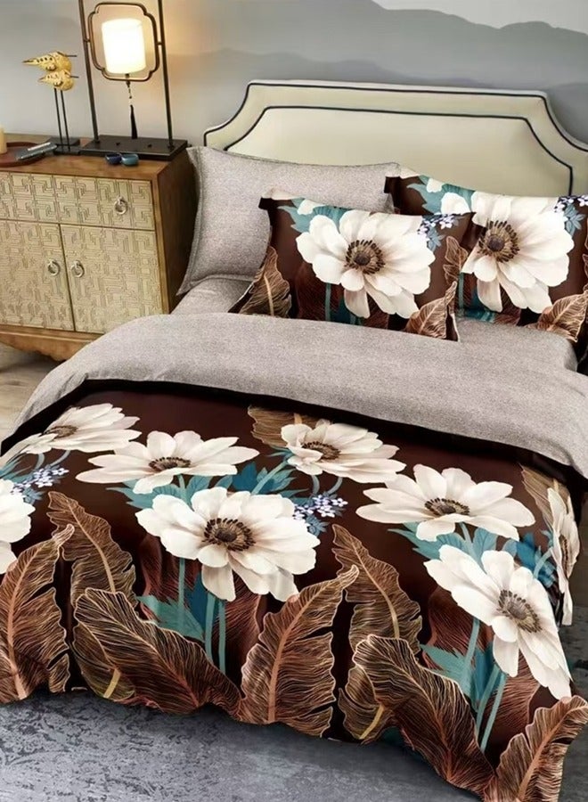 King Size 220x240 cm - 6-Pcs Bed Set, Microfiber Fabric - 1 Duvet Cover, 1 Fitted Sheet, 4 Pillowcases ， Breathable, comfortable and soft (Filler Not Included)
