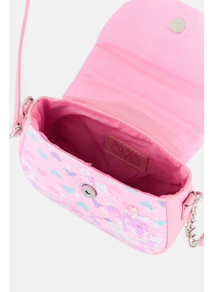 Miss Gwen's OMG Kids Girl Hearts Clear Canvas Pearl Handle Cross Body Bag, Pink  - Image 3