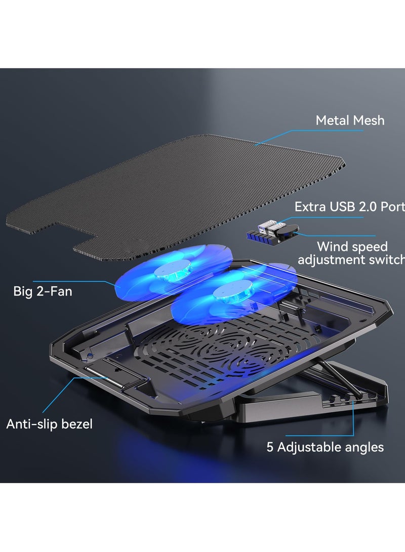 lim Laptop Cooling Pad for 10-15.6 Inch Laptops, Portable Notebook Cooler with 2 Quiet Big Fans, Gaming Laptop Fan Wind Speed Adjustable, 5 Heights Adjustment, 2 USB Port - Image 2