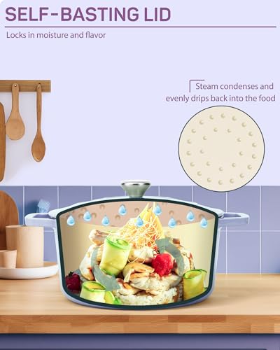 Ciwete Enameled Cast Iron Dutch Oven – 6 Quart Pot with Lid & Potholders – Heavy-Duty Cookware for Bread Baking, Braising, Stews & Roasting – Oven & Stovetop Safe up to 500°F – Purple - Image 5