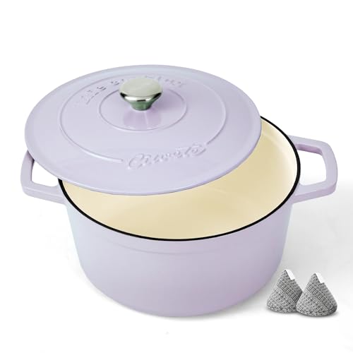 Ciwete Enameled Cast Iron Dutch Oven – 6 Quart Pot with Lid & Potholders – Heavy-Duty Cookware for Bread Baking, Braising, Stews & Roasting – Oven & Stovetop Safe up to 500°F – Purple - Image 1