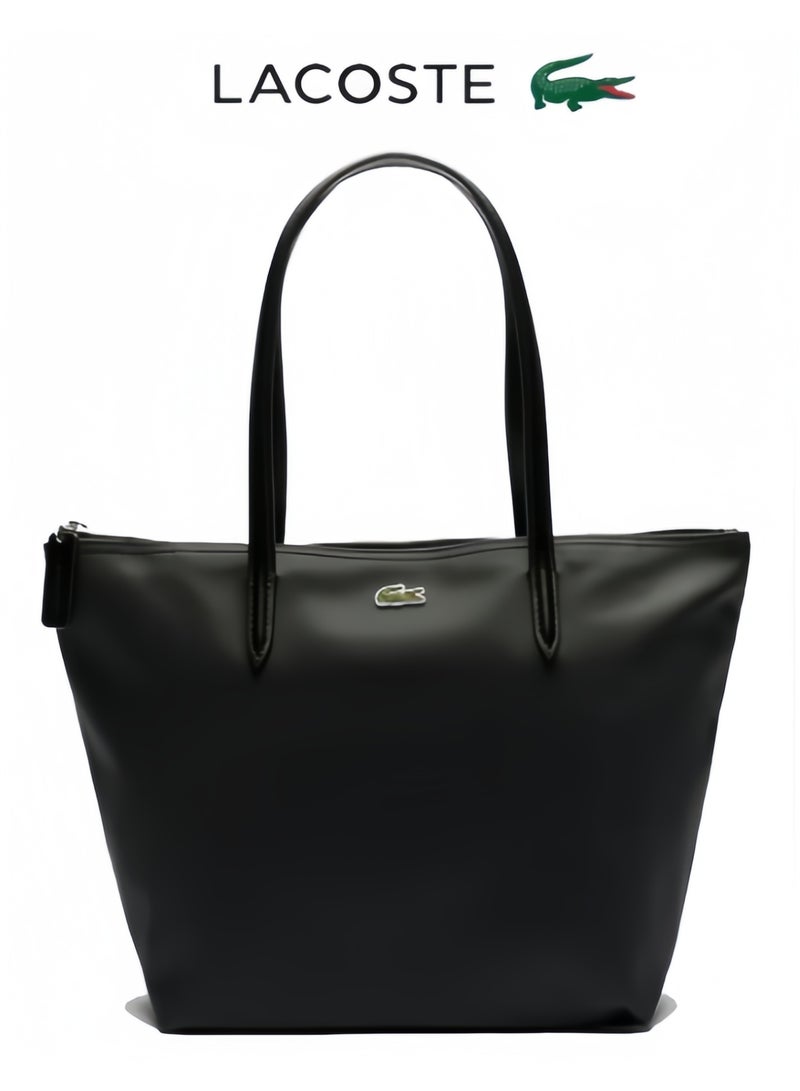 Lacoste Women's L12.12 Concept Fashion Versatile Large Capacity Zipper Handbag Tote Bag Shoulder Bag Medium Black - Image 1