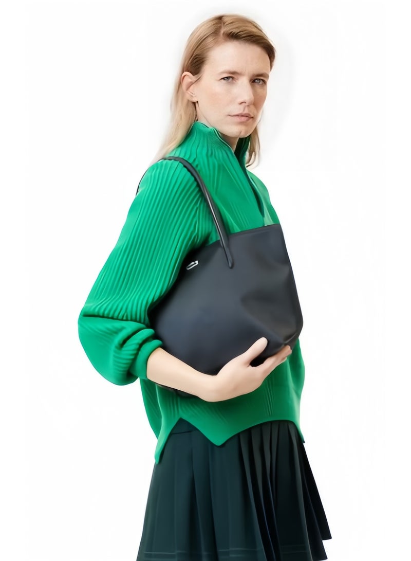 Lacoste Women's L12.12 Concept Fashion Versatile Large Capacity Zipper Handbag Tote Bag Shoulder Bag Medium Black - Image 2