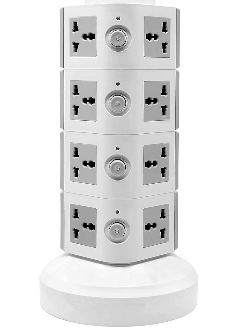 NTECH 220V Universal Vertical Multi Socket Tower Extension Electrical Outlet Lead with USB Ports 3M Cord and UK-Plug Power Strip (Gray) - Image 3