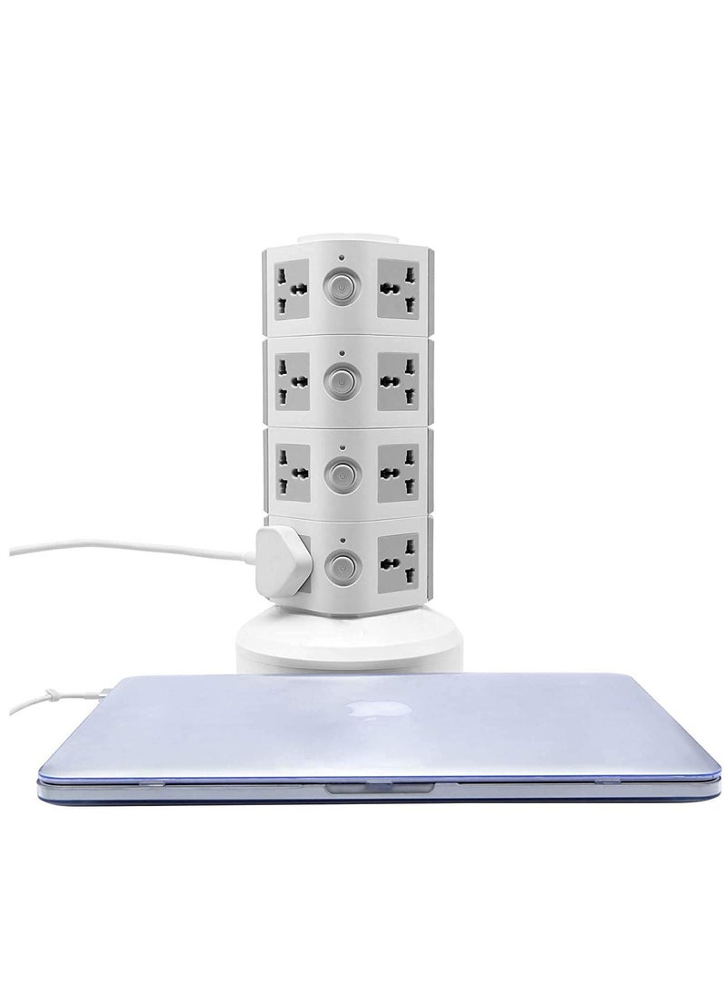 NTECH 220V Universal Vertical Multi Socket Tower Extension Electrical Outlet Lead with USB Ports 3M Cord and UK-Plug Power Strip (Gray) - Image 2