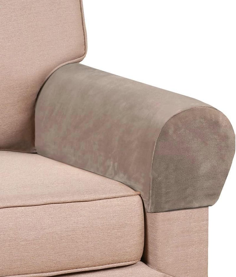 Chaexii Soft Polyester Sofa Armrest Covers - Comfortable, Scratch Resistant, One Pair for Square/Curved/Reclining Armrests,Taupe - Image 1
