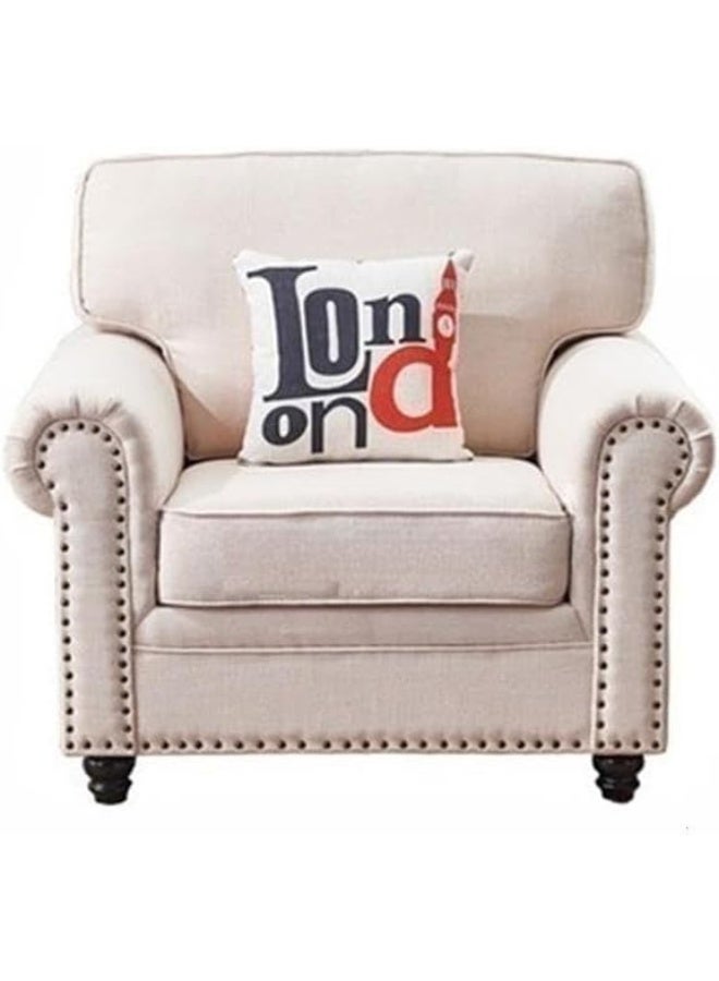 Comfynest Comfynest Standard Cotton and Linen Rolled Arm Pillow Back Sofa in Beige 