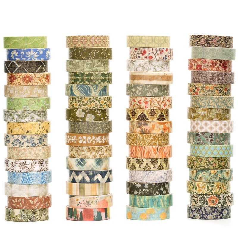YUBBAEX 60 Rolls Value Washi Tape Pack Retro Arts Masking Tape Basic Patterns Decorative for DIY Crafts, Bullet Journal Supplies, Planners, Scrapbook, Card/Gift Wrapping (Retro Baroque) - Image 1