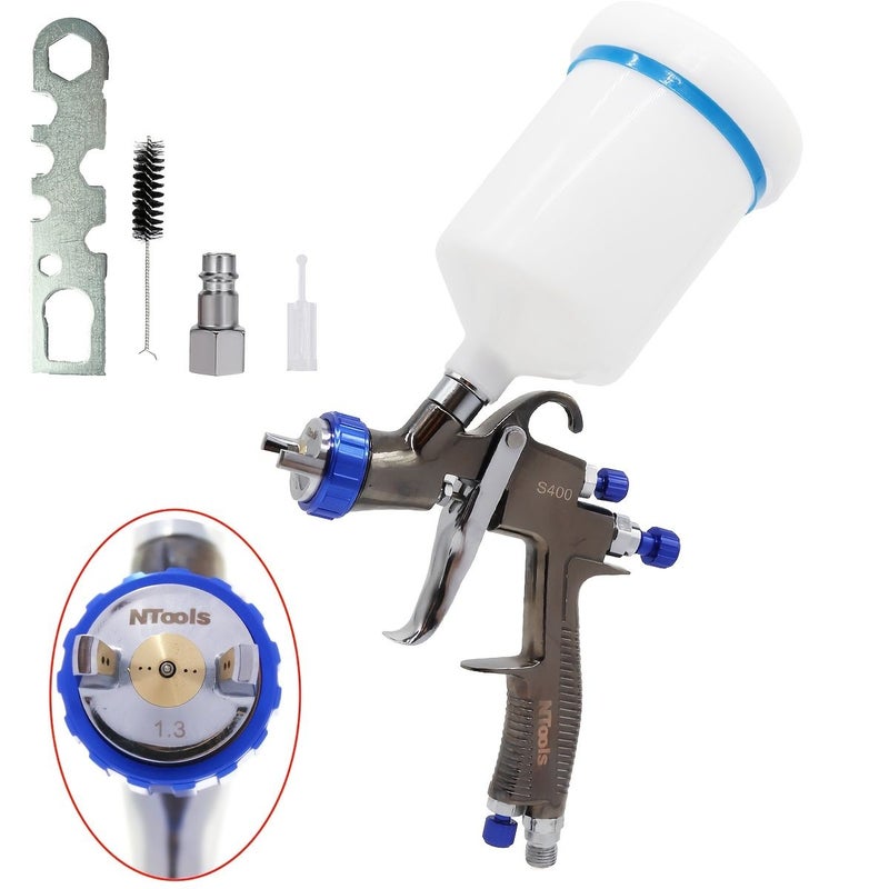 LVLP Spray Gun Silver 1.7mm Premium Air Spray Paint Gun Kit With 22 Ounce Disposable Cups Nozzle For Car House DIY Painting - Image 1