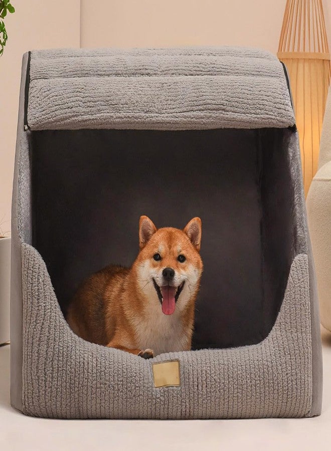 YISLEND Large Dog House Indoor, Soft Plush Dog Cave Bed Covered Dogs Bed with Fluffy Washable Cushion, Portable Dog/Cat Pet Tent House for Small Medium Dogs (Grey, Large) - Image 3