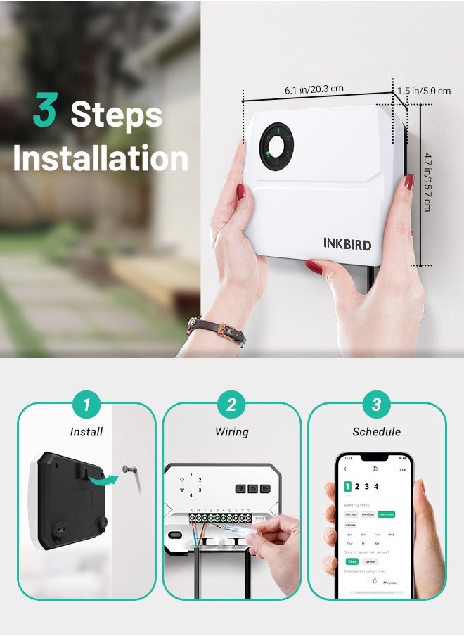 INKBIRD - INKBIRD Smart Sprinkler Controller IIC-400-WIFI – 4 Zones Automated Irrigation System with 2.4G WiFi Control, Rain Skip, App Monitoring, Perfect for Gardens, Lawns & Patios - Effortless Watering Management - Image 1