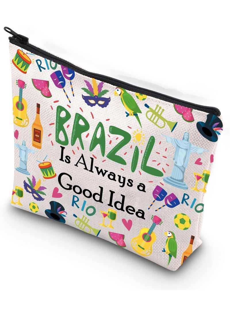 WCGXKO - WCGXKO Brazil Gift Brasileira Gift Rio De Janeiro Gift Brazil Is Always A Good Idea Zipper Pouch Cosmetic Bag (BRAZIL) - Image 1