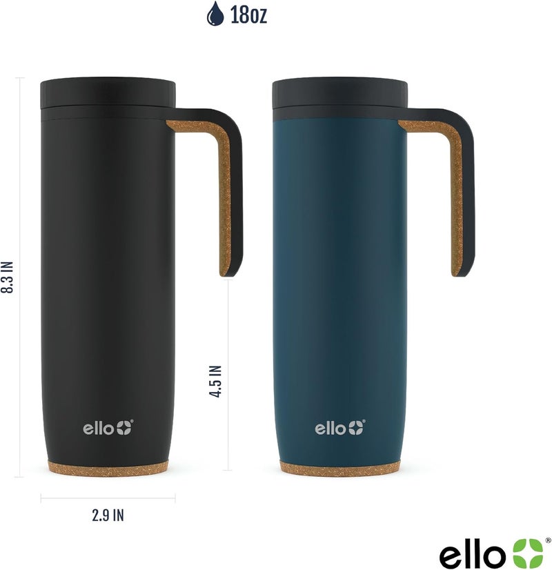 Ello Magnet 18oz Vacuum Insulated Stainless Steel Travel Mug with Side Handle and Leak-Proof Slider Lid and Built-in Coaster, Keeps Hot for 5 Hours - Image 4
