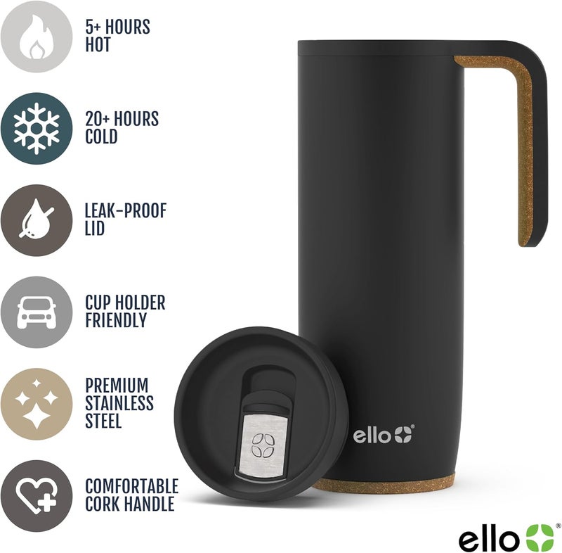 Ello Magnet 18oz Vacuum Insulated Stainless Steel Travel Mug with Side Handle and Leak-Proof Slider Lid and Built-in Coaster, Keeps Hot for 5 Hours - Image 3