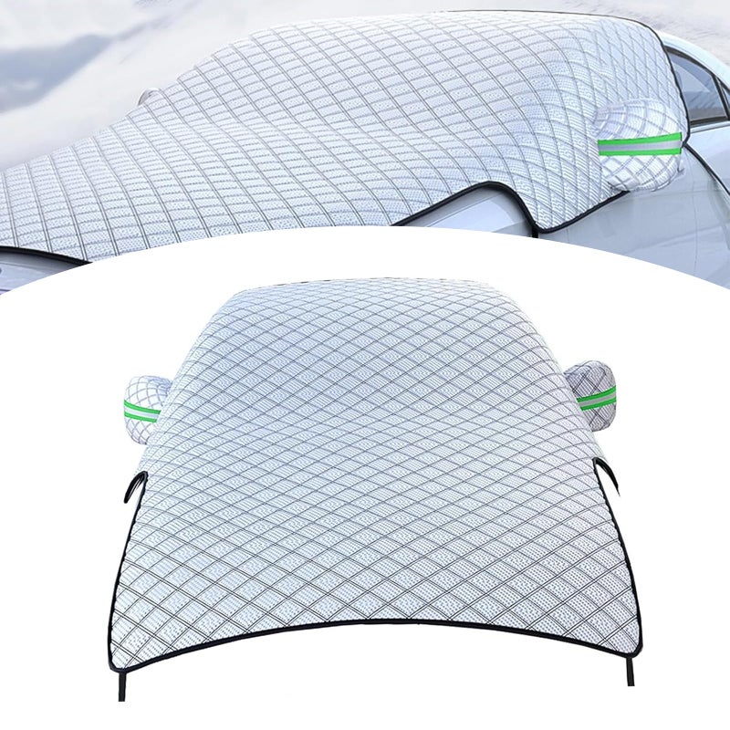 CyperFair Car Half Cover, Thicker Larger Snow Freeze Shield with Fixed Clip, Anti-Scratch Reflective Strip Warning All-Season Protection, Universal Front Windshield Hood Full Wrap for Cars (Silver) - Image 1