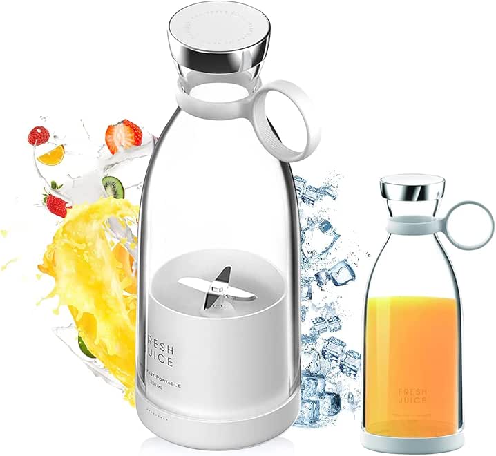 Portable Blender, Personal Size Blender for Shakes and Smoothies, USB Rechargeable Mini Smoothie Blender Mixer with 4 Blades White