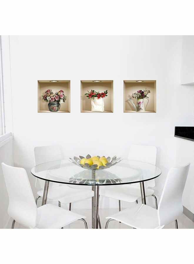 3-Piece 3D Vase Flowers Removable Wall Sticker Multicolour 87grams - Image 4