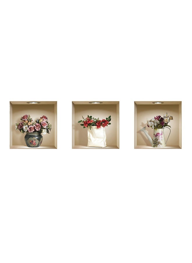 3-Piece 3D Vase Flowers Removable Wall Sticker Multicolour 87grams - Image 1