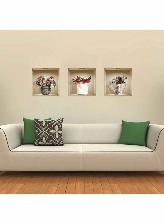 3-Piece 3D Vase Flowers Removable Wall Sticker Multicolour 87grams - Image 3