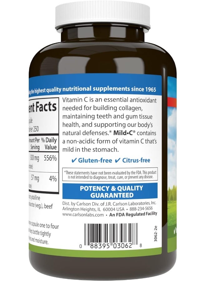 Carlson Mild C Buffered Vitamin C 500 mg 250 Capsules - Image 3