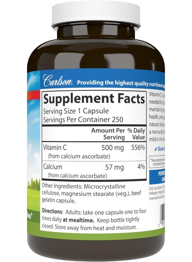 Carlson Mild C Buffered Vitamin C 500 mg 250 Capsules - Image 2