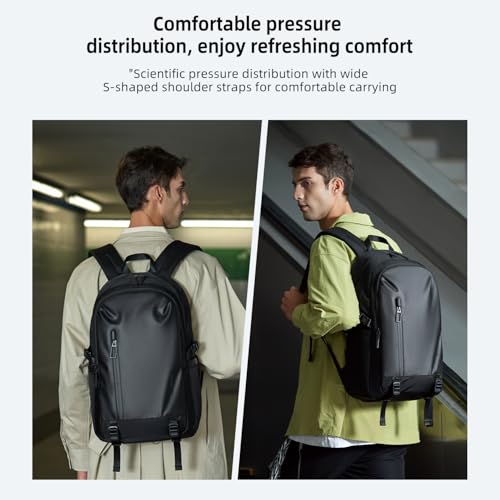 GOLDEN WOLF Laptop Backpack for Men 15.6-inch 17L Slim Office Laptop Bags for Men Lightweight Water-resistant Polyester Sleek Backpacks for Travel Casual College Daypack, Black - Image 2