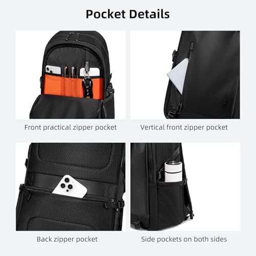GOLDEN WOLF Laptop Backpack for Men 15.6-inch 17L Slim Office Laptop Bags for Men Lightweight Water-resistant Polyester Sleek Backpacks for Travel Casual College Daypack, Black - Image 4