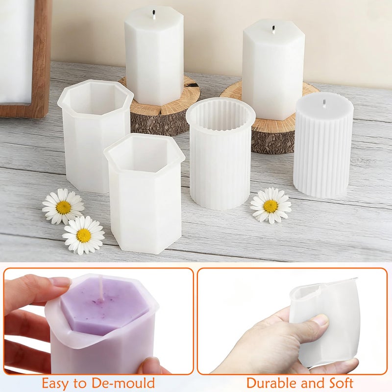 QCCTPUU 8PCS Reusable Silicone Candle Molds Set - Cylinder/Hexagon/Octagonal/Heart/Flower/Square Shapes for DIY Candle Making, Soap, Resin Crafts, Easy Release Candle Making Kit with Multiple Sizes - Image 5