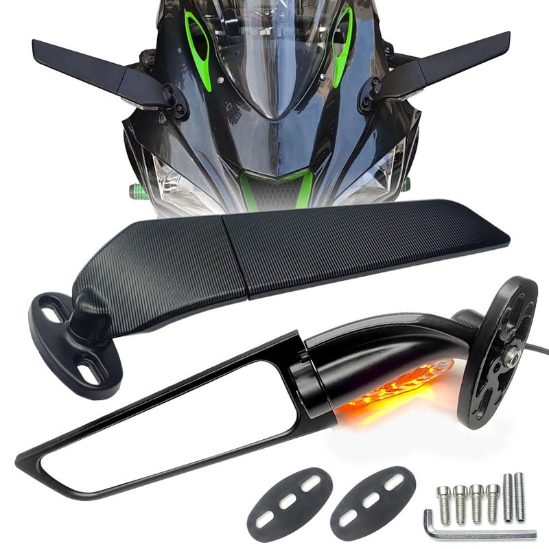 ZTYIOHG Large Size LED Turn Signal Lights Motorcycle Mirrors Stealth Wind Wing Side Rearview Mirrors Compatible With 2025 Ninja 500 SE Ninja 650 Ninja 400 300 2025 ZX6R ZX10R ZX4RR ZX14R - Image 2