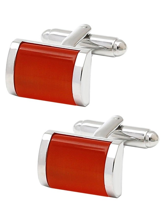 Jonwo Rectangle Red Cat'S Eye Gemstone Cufflinks For Men Lady In Gift Case Crystal Men'S Cufflinks Jewelry Set For Wedding Anniversary Business Party Events Tuxedo Dress Shirt - Image 1