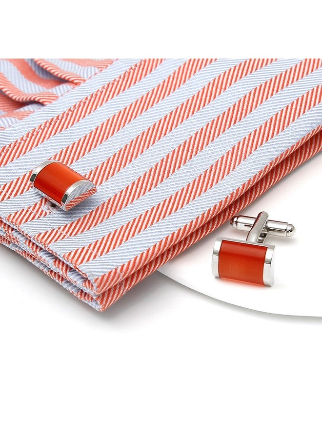 Jonwo Rectangle Red Cat'S Eye Gemstone Cufflinks For Men Lady In Gift Case Crystal Men'S Cufflinks Jewelry Set For Wedding Anniversary Business Party Events Tuxedo Dress Shirt - Image 3