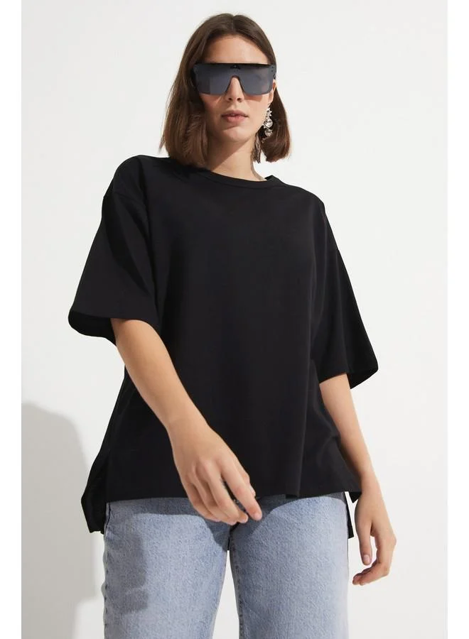 جون June Loose Cut 100% Cotton T-Shirt Black