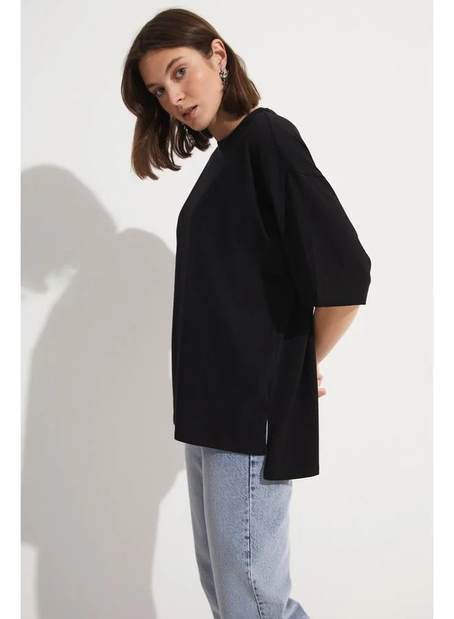 جون June Loose Cut 100% Cotton T-Shirt Black