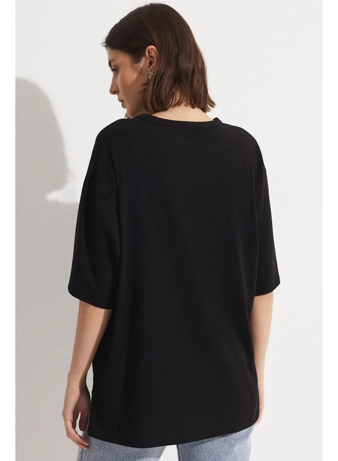 جون June Loose Cut 100% Cotton T-Shirt Black