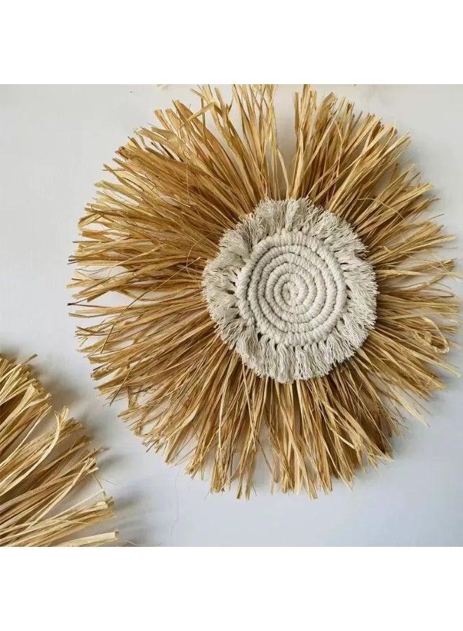 Hand-woven raffia wall hangings, Nordic-style home decor. Multiple styles available, customizations supported. Eco-friendly, bohemian style. - Image 1