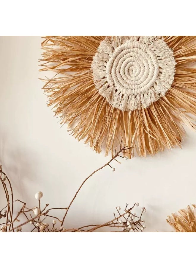 Hand-woven raffia wall hangings, Nordic-style home decor. Multiple styles available, customizations supported. Eco-friendly, bohemian style. - Image 2