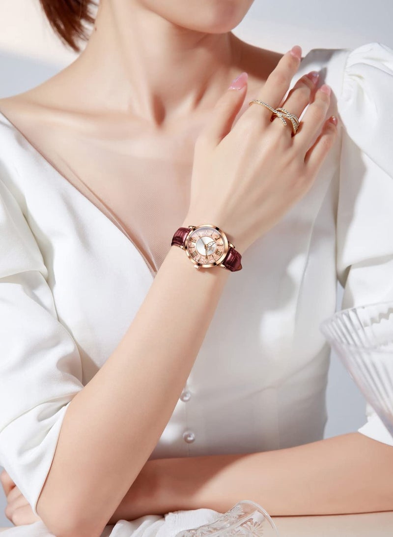 أوليفز ساعة OLEVS النسائية الأنيقة الرسمية التناظرية الكوارتز الجلدية المقاومة للماء 5539 - Image 4