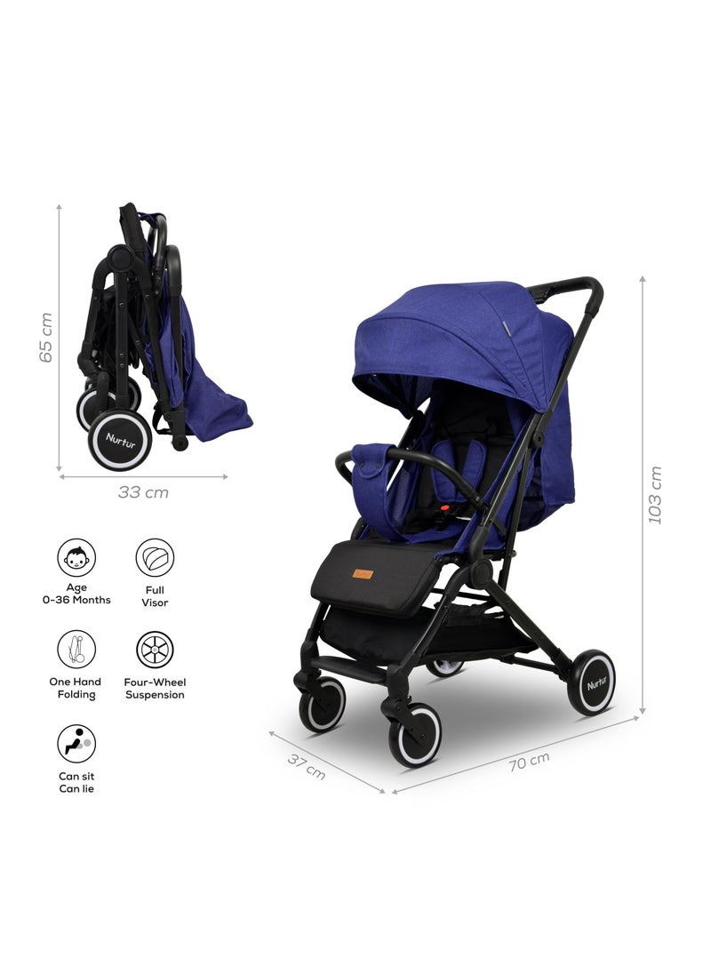 Nurtur Baby Stroller 0 To 36 Months Storage Basket One -Hand Fold Design 5 Point Safety Harness Eva Wheels Black Dark Blue  - Image 5